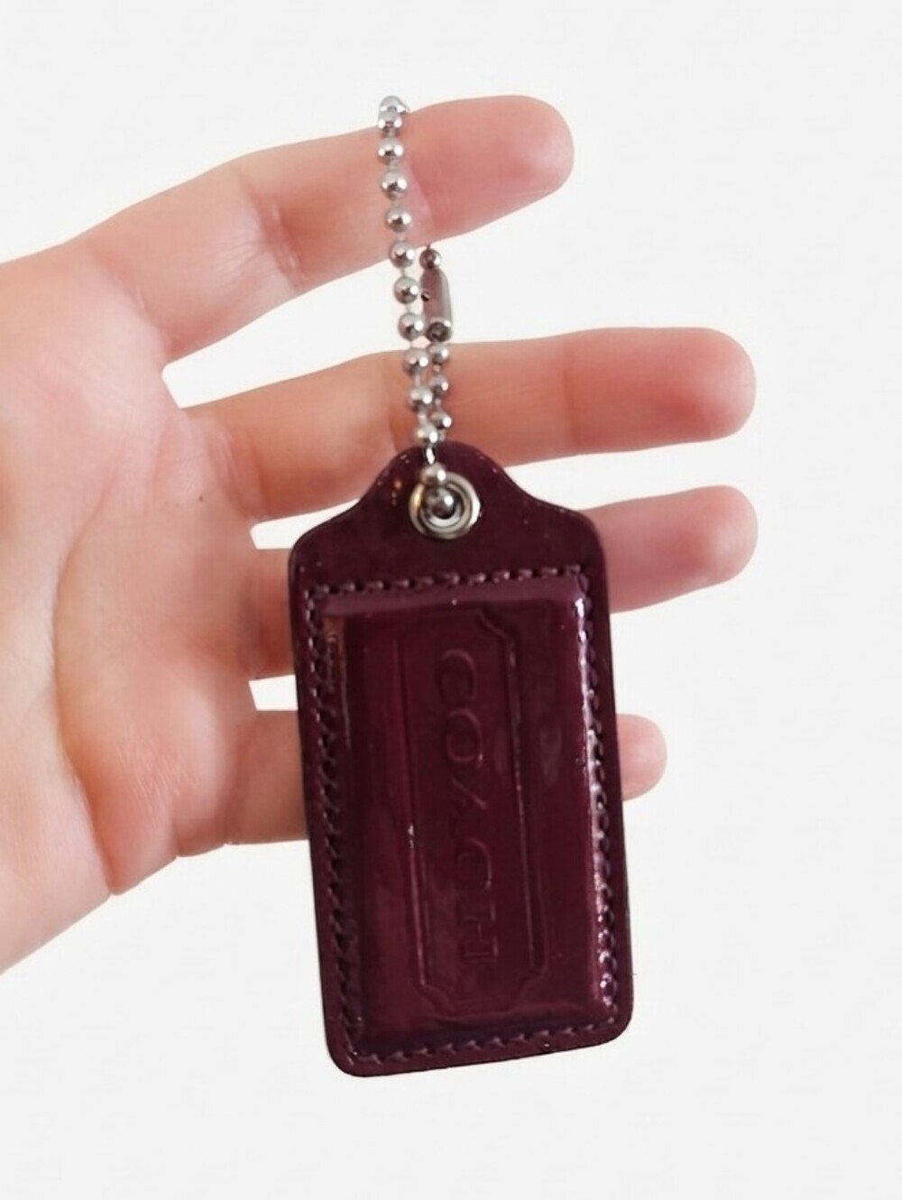 Vintage Coach Burgundy Patent Leather Hang Tag – Oversized 3-Inch Bag Charm Fob